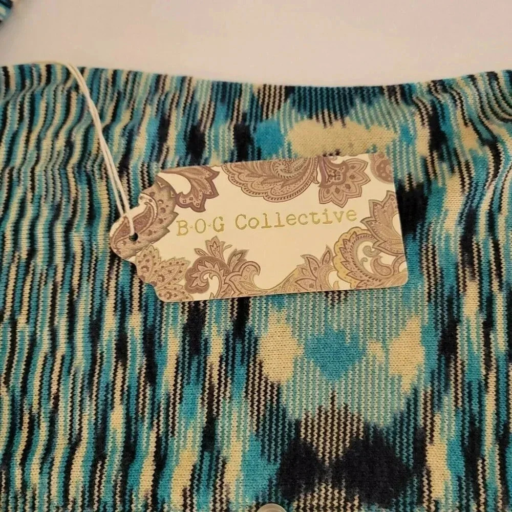 Band Of Gypsies Long Temo Cardigan Blue/Beige Slit Side Button Up SIZE S WOMEN'S - Picture 15 of 16